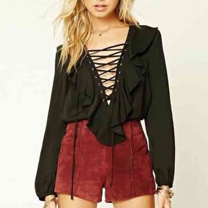 Forever 21 Ruffled Lace-Up Top
